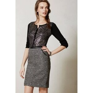 Anthropologie‎ Knitted & Knotted Black Bauble Cardigan Silver Sequins Small NWT